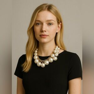Elegant costume pearl and crystal gold tone collar necklace